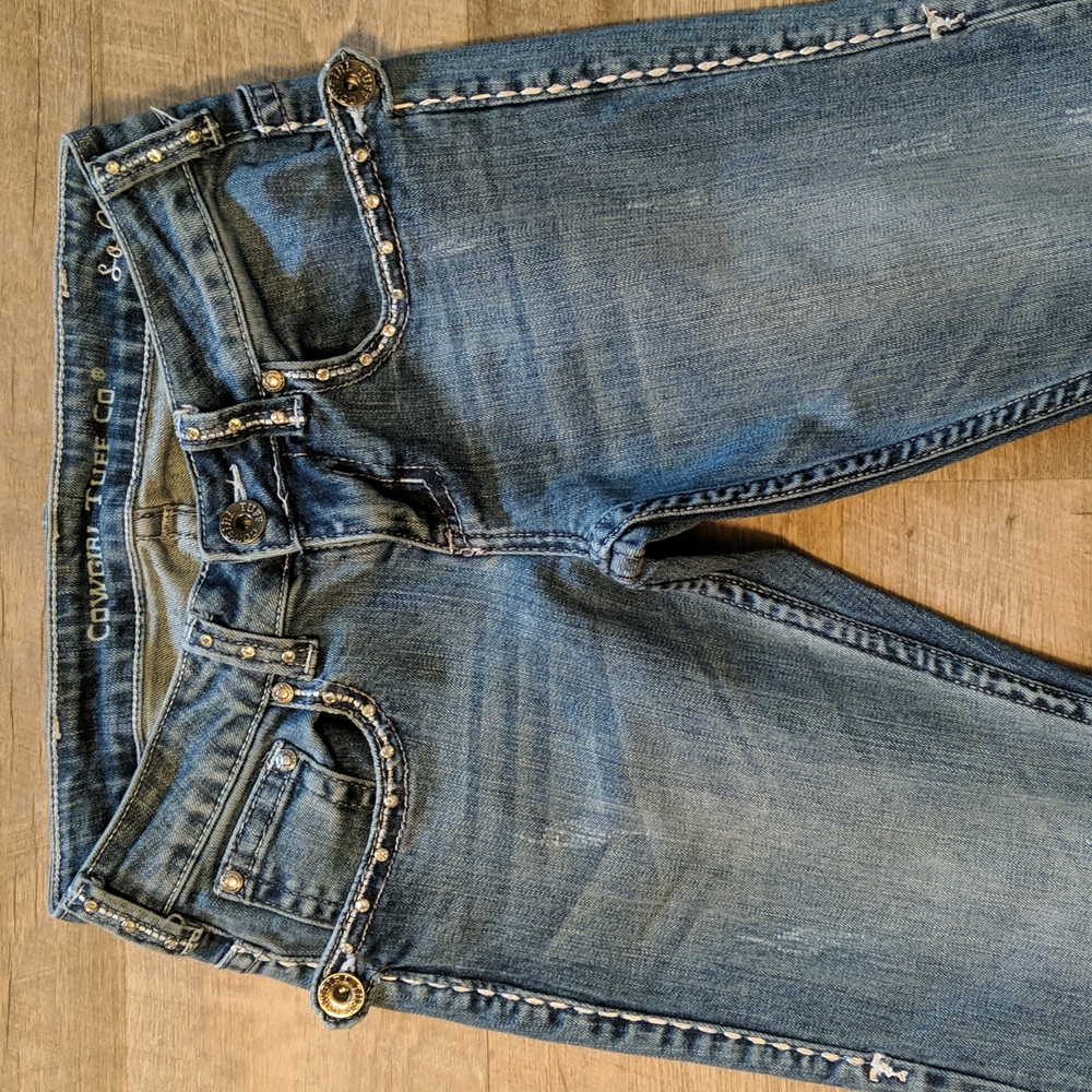 COWGIRL TUFF Sonora bootcut blingy Aztec embroidered blue jeans JS0N0R sz 24x33L - Picture 6 of 15